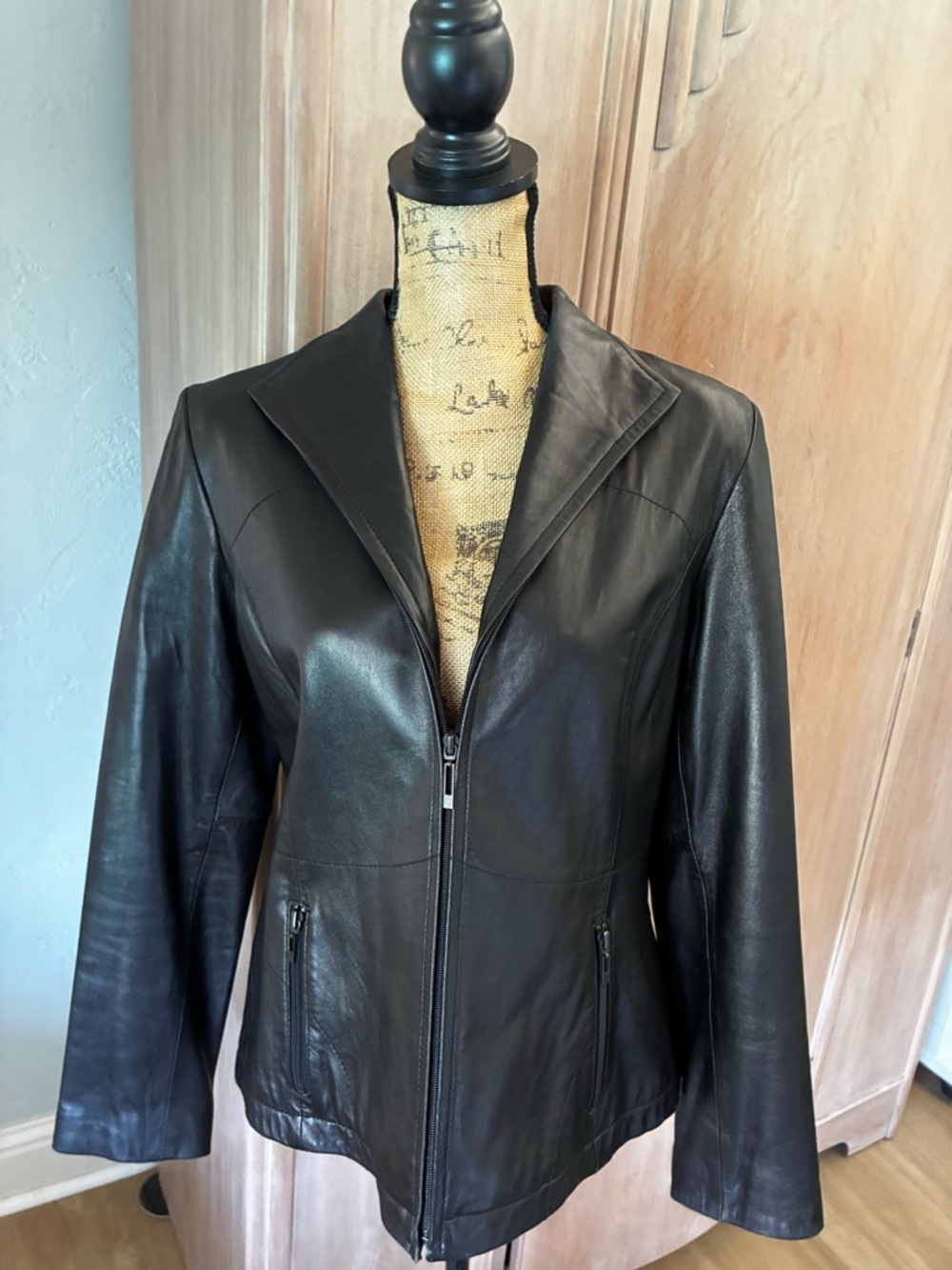 VTG Y2K REACTION Kenneth Cole Black Leather Jacket Blazer Zip 90’s mock neck M